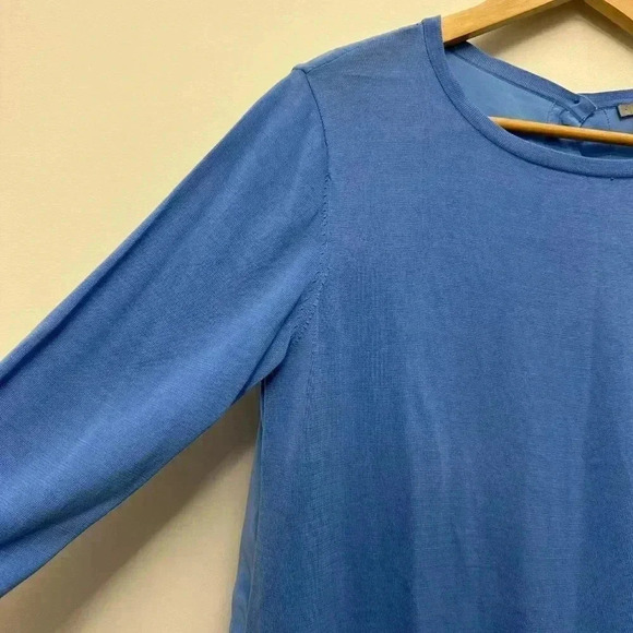 COS Silk  and Cotton 3/4 Sleeve High Low Blouse Shirt Blue Women's Size Medium - Picture 4 of 16